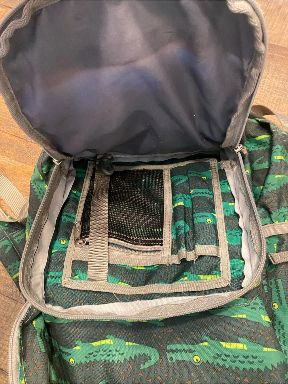 L.L. Bean Dark Green Crocodile Print Kids Backpack